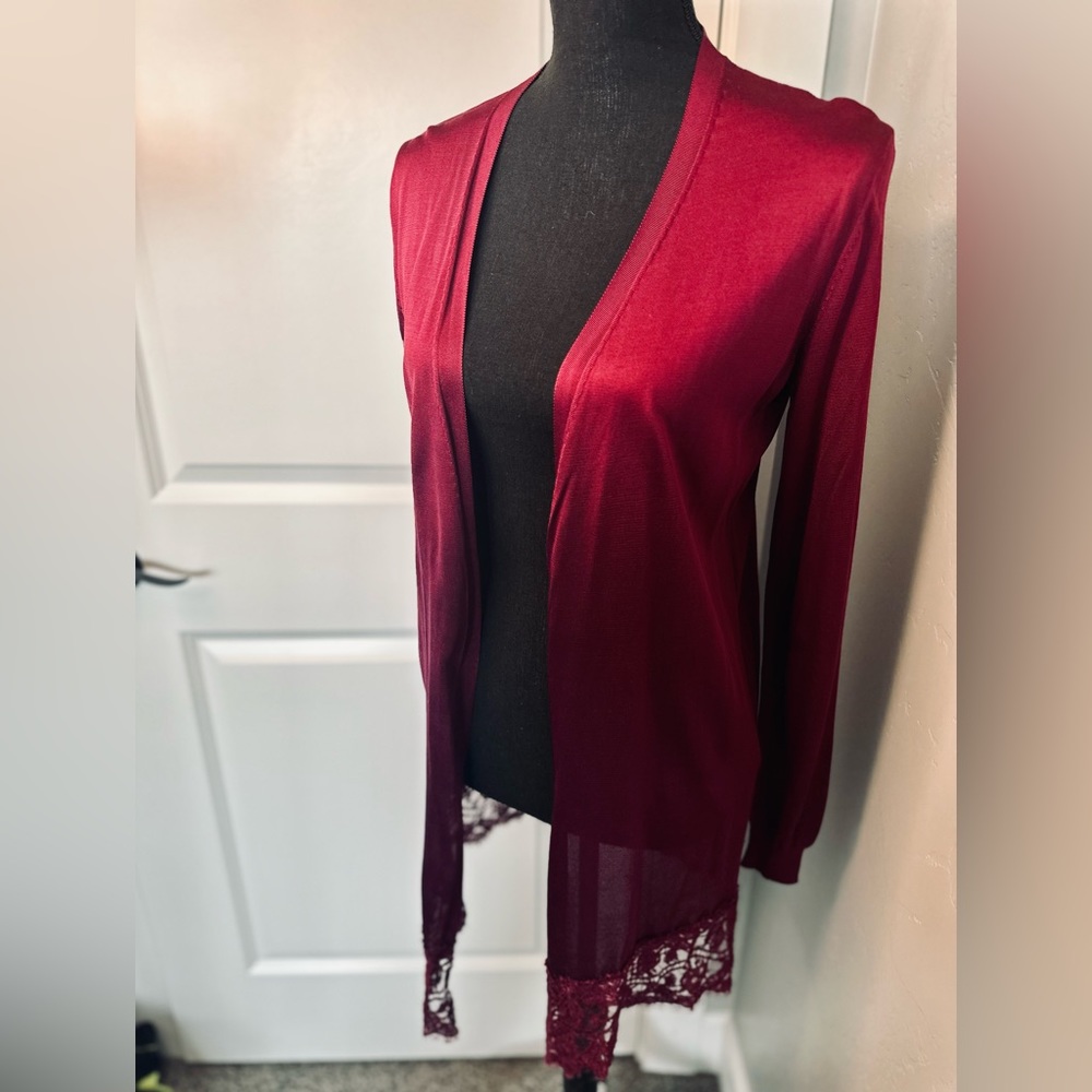 Emilio Pucci Cardigan Long Open Front Silk DesignerDeep Burgundy SIZE Small NEW! - Picture 4 of 16